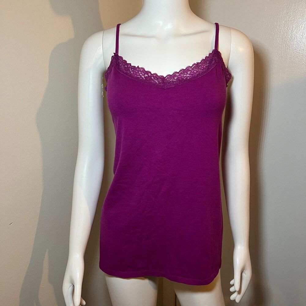 Y2K Magenta Lace Trim Camisole Tank Top XL Retro 90s 2000s Indie Fairy Coquette